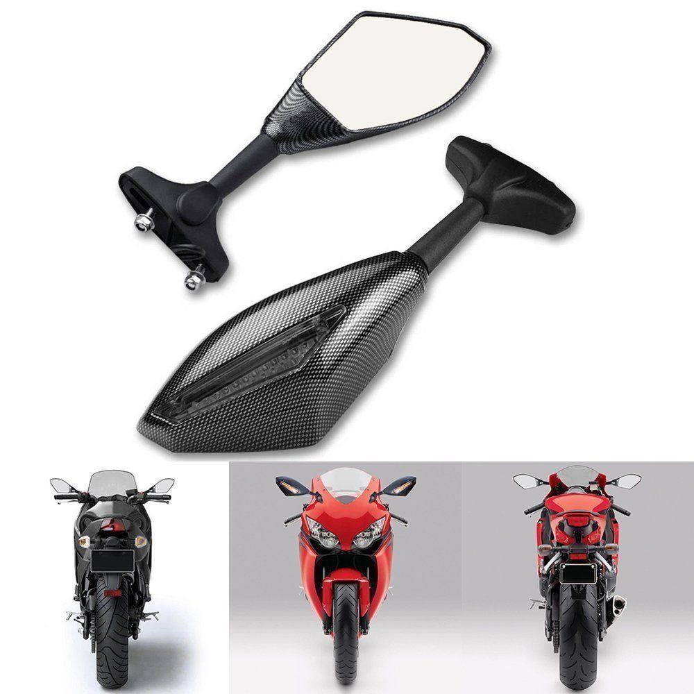Carbon Motorcycle Rear Mirrors LED Indicators 4 Kawasaki Ninja 250R 2008-2011 - TDRMOTO