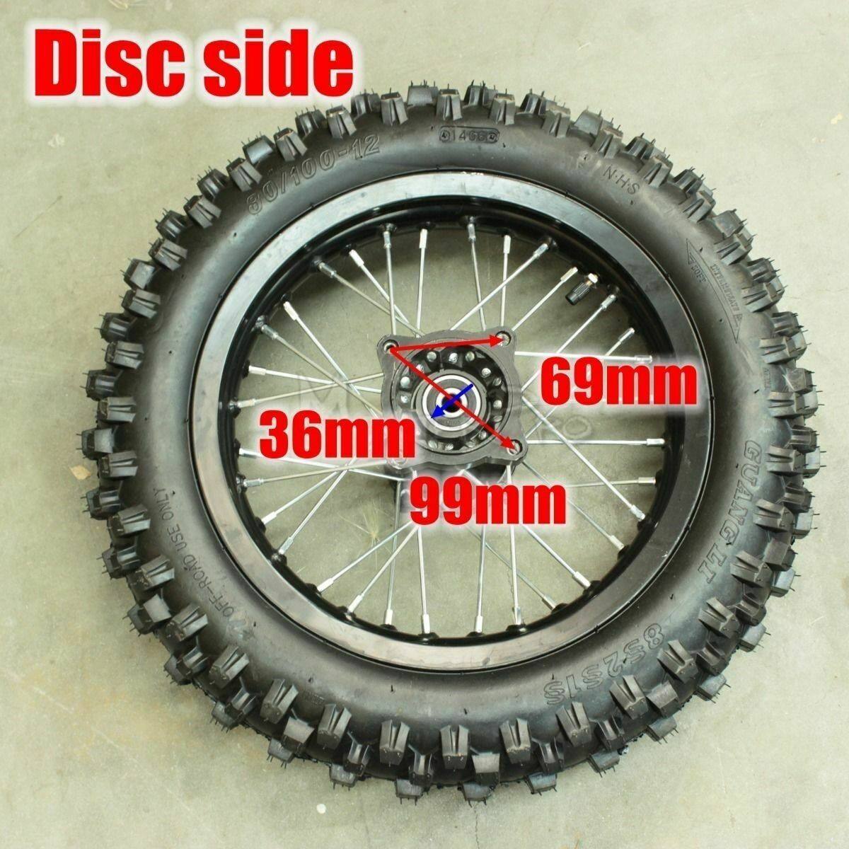 12mm Axle 80/100-12 Inch Rear Knobby Wheel Dirt Pit Pro Trail Bike Motorcross - TDRMOTO