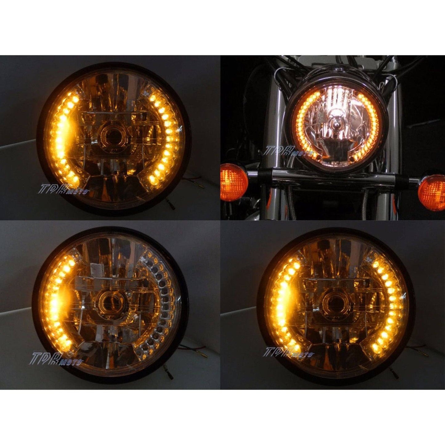 6.5" Motorcycle Headlight Amber LED Turn Signal Indicators For Harley Cafe Racer - TDRMOTO