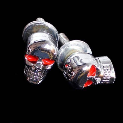 2X Chrome Skull License/Number Plate Windshield 6mm Bolts Screw Nuts Plate Bike - TDRMOTO