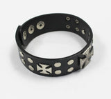 Men Women Boy Girl Biker leather bracelet wrist band wristband BLACK 3 Cross - TDRMOTO