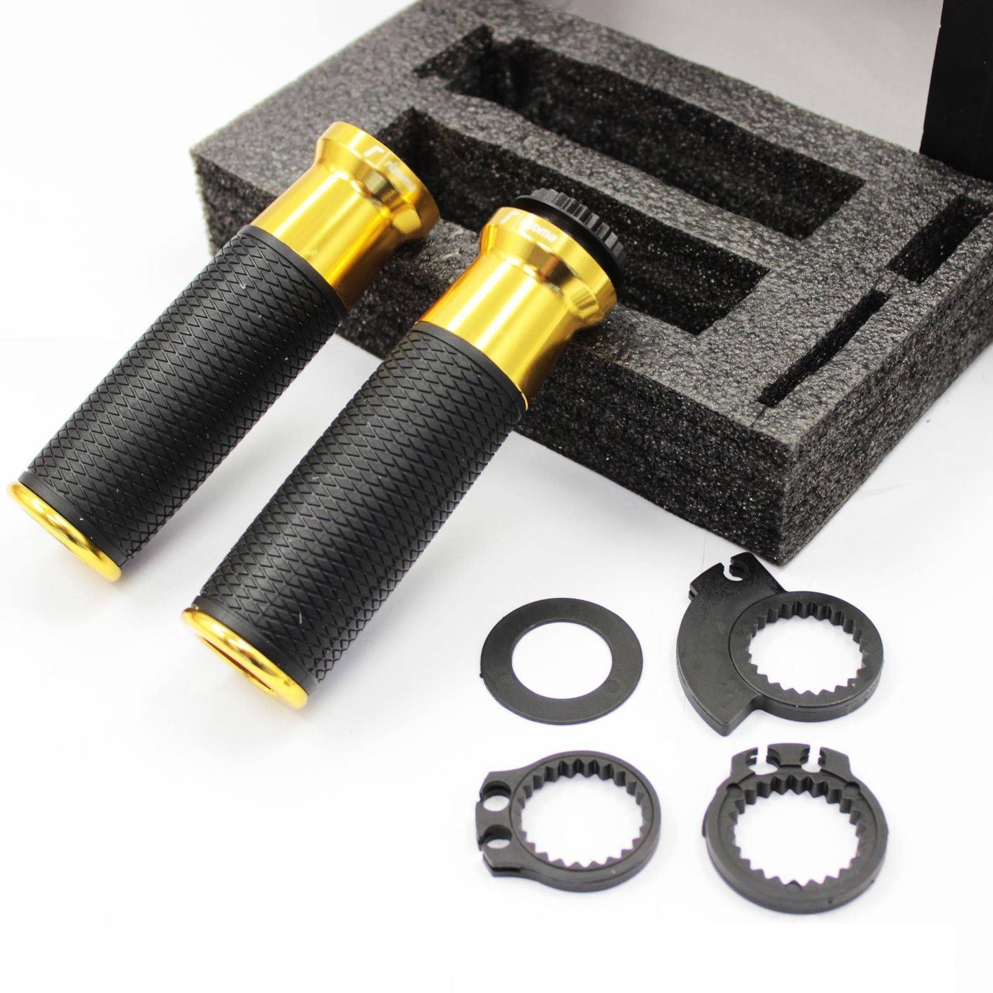 Motorcycle Handlebar Hand Grips Gold CNC 7/8" Bar w/ Throttle Tube Universal - TDRMOTO