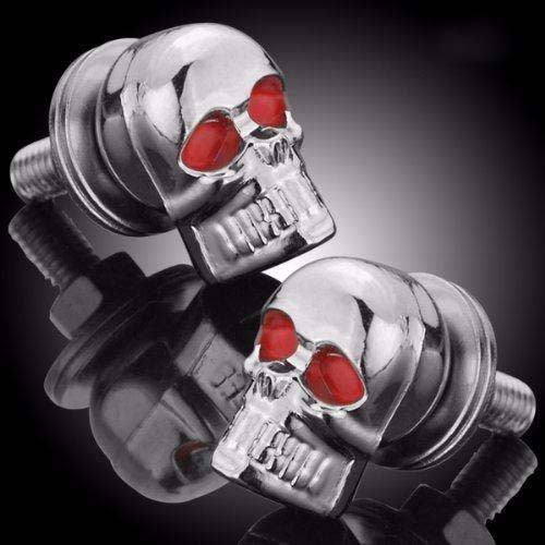 2X Chrome Skull License/Number Plate Windshield 6mm Bolts Screw Nuts Plate Bike - TDRMOTO