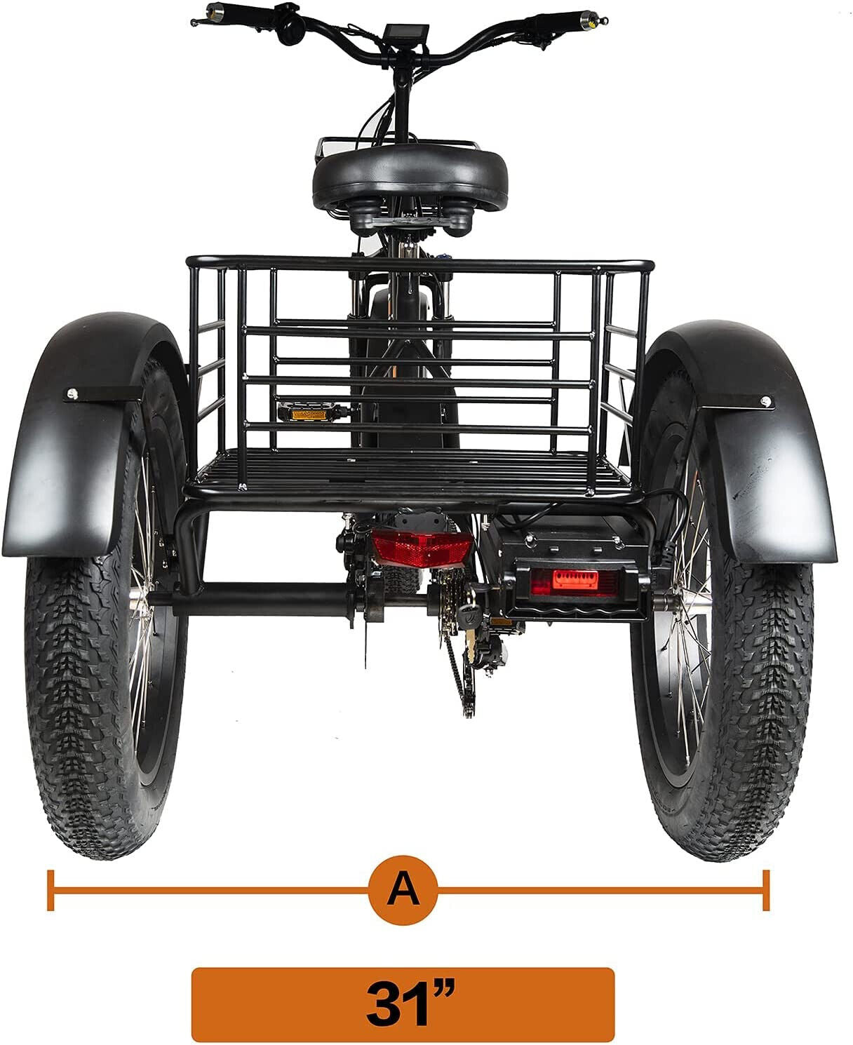 750W Fat Tyre Electric Tricycle Bafang Motor 7 Speeds Shimano Rear Rack Basket Trolley