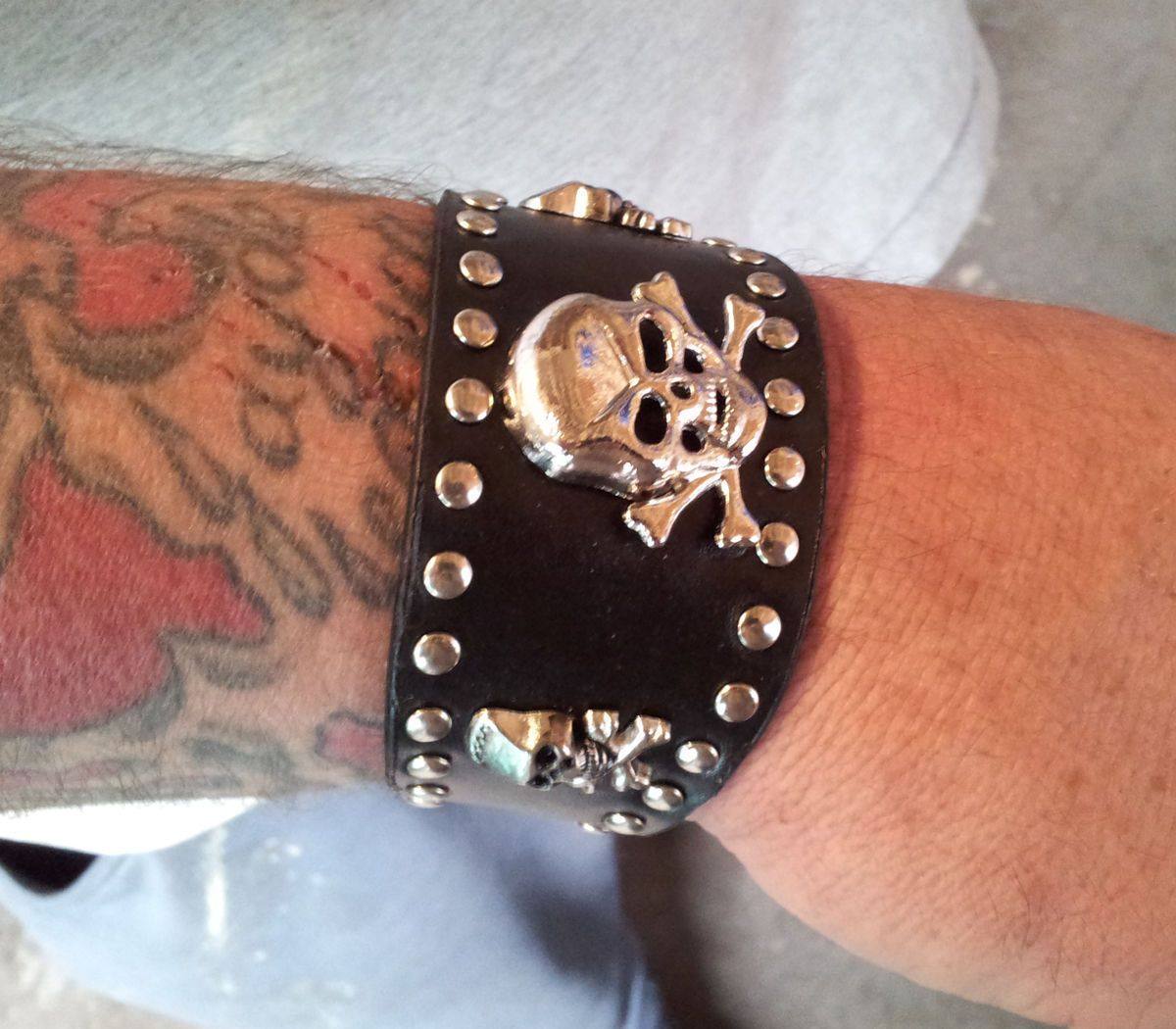 Men Women Teenager Black leather Skull Stud Strap Wrist Band Cuff Punk - TDRMOTO