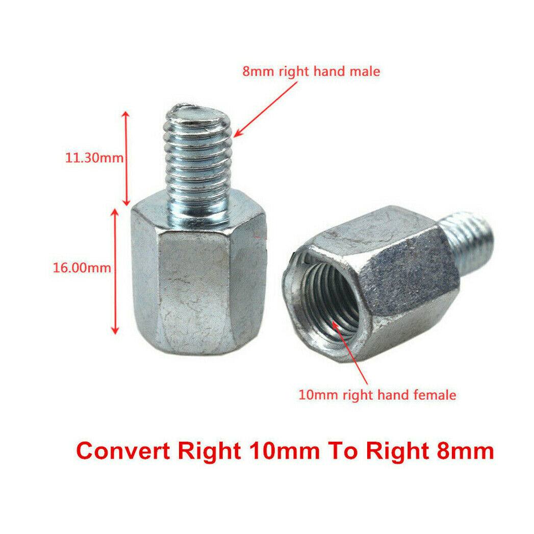 2 pieces Silver Motorcycle Mirror Mount Adapter Right 10mm to Right 8mm - Thread Reducer Converter - TDRMOTO