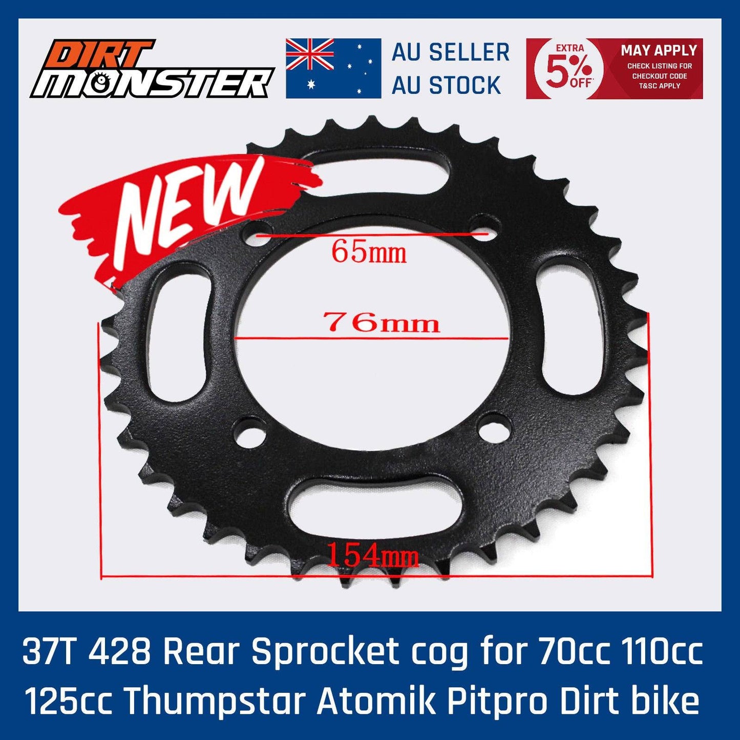 428 37T 76mm Rear Sprocket - TDRMOTO