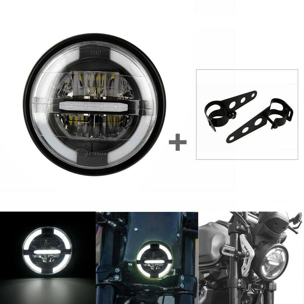 Motorcycle 6.5" 7" Headlight Round LED Driving Lamp Head Lamp with Brackets Set - TDRMOTO