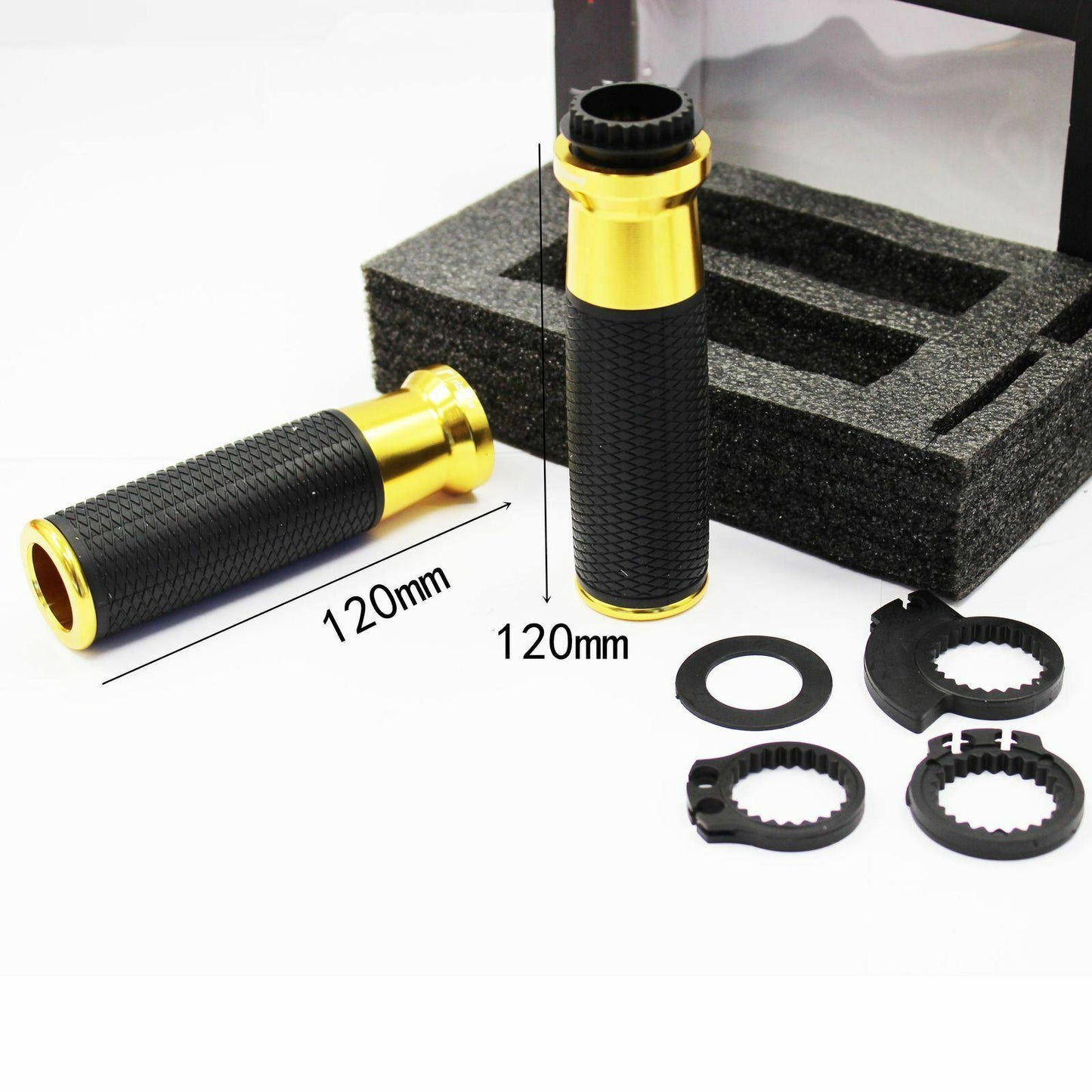 Motorcycle Handlebar Hand Grips Gold CNC 7/8" Bar w/ Throttle Tube Universal - TDRMOTO