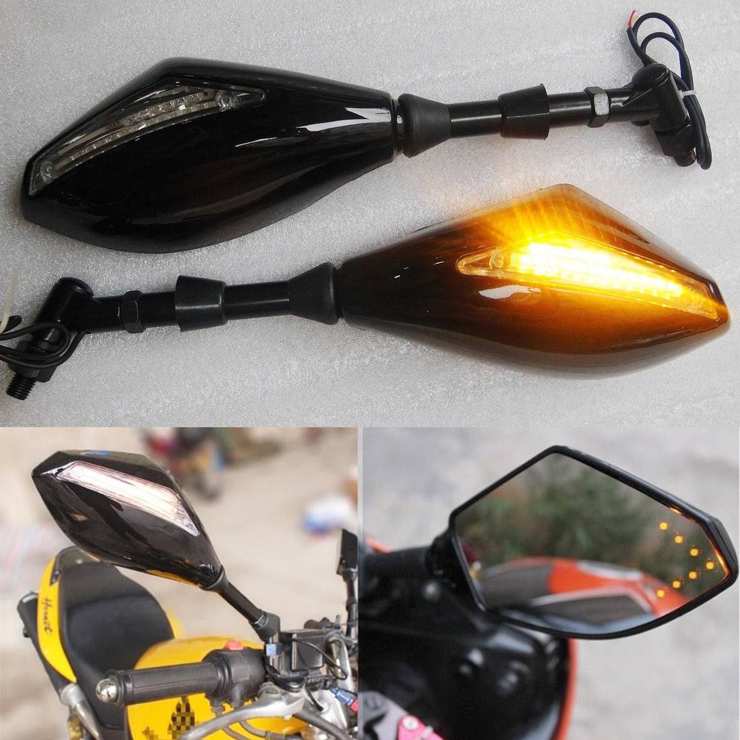 Black motorcycle rearview side mirrors w/ LED indicator for Hyosung GV650 - TDRMOTO