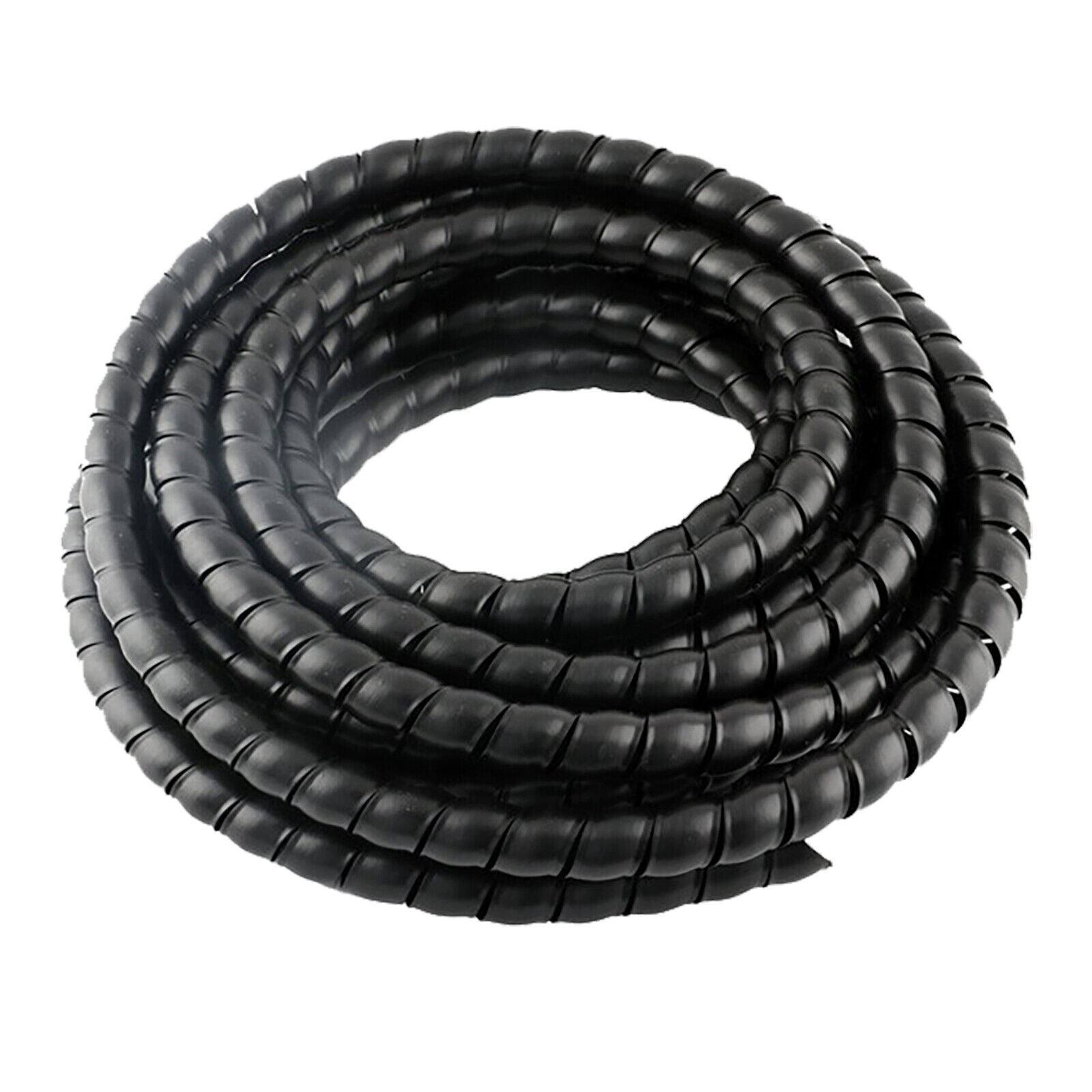 Black Spiral Cable Wire Wrap Protector Cover Sleeve 2m - TDRMOTO
