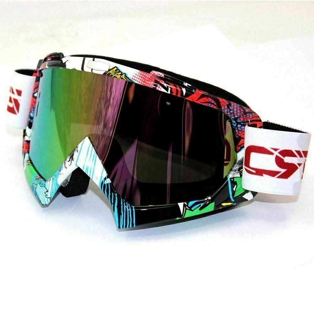 MX Graffiti Colorful Frame Tinted lens Motocross MTB Off-Road Dirt Bike Goggles - White - TDRMOTO