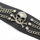 PU Leather Black Band Gothic Skull Head Bracelet Punk Rock Wristband Bangle - TDRMOTO