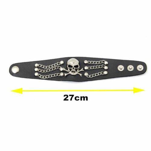 PU Leather Black Band Gothic Skull Head Bracelet Punk Rock Wristband Bangle - TDRMOTO
