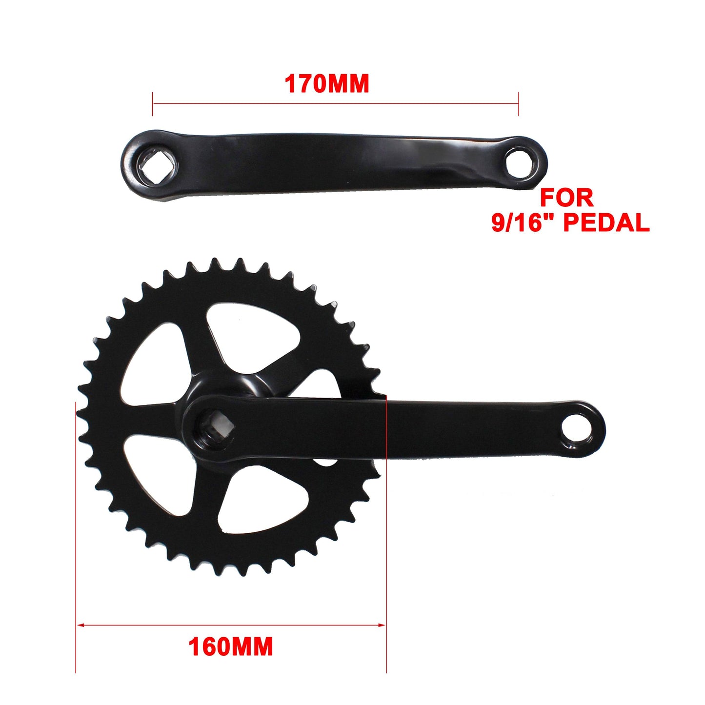 170mm 38T Square Taper Crank Single Speed Crankset Steel - TDRMOTO