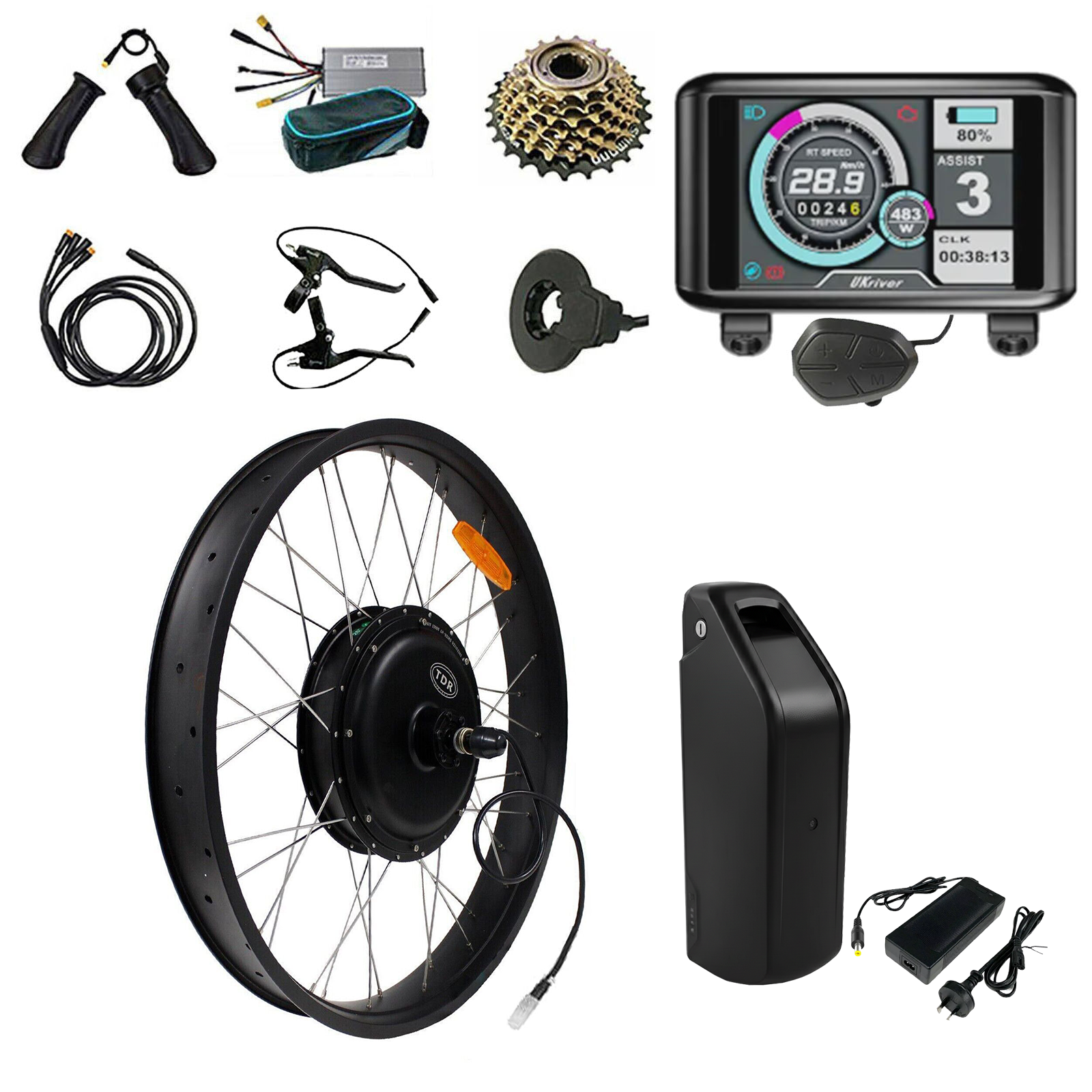 26" x 4.0 2000W Fat Tyre Rear Electric Bike Conversion Kit 15AH Battery - TDRMOTO