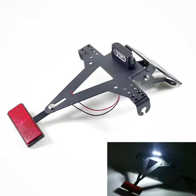 Universal Motorcycle Adjustable License Number Plate Frame Holder Bracket with Number Plate Light Rear Reflector - TDRMOTO