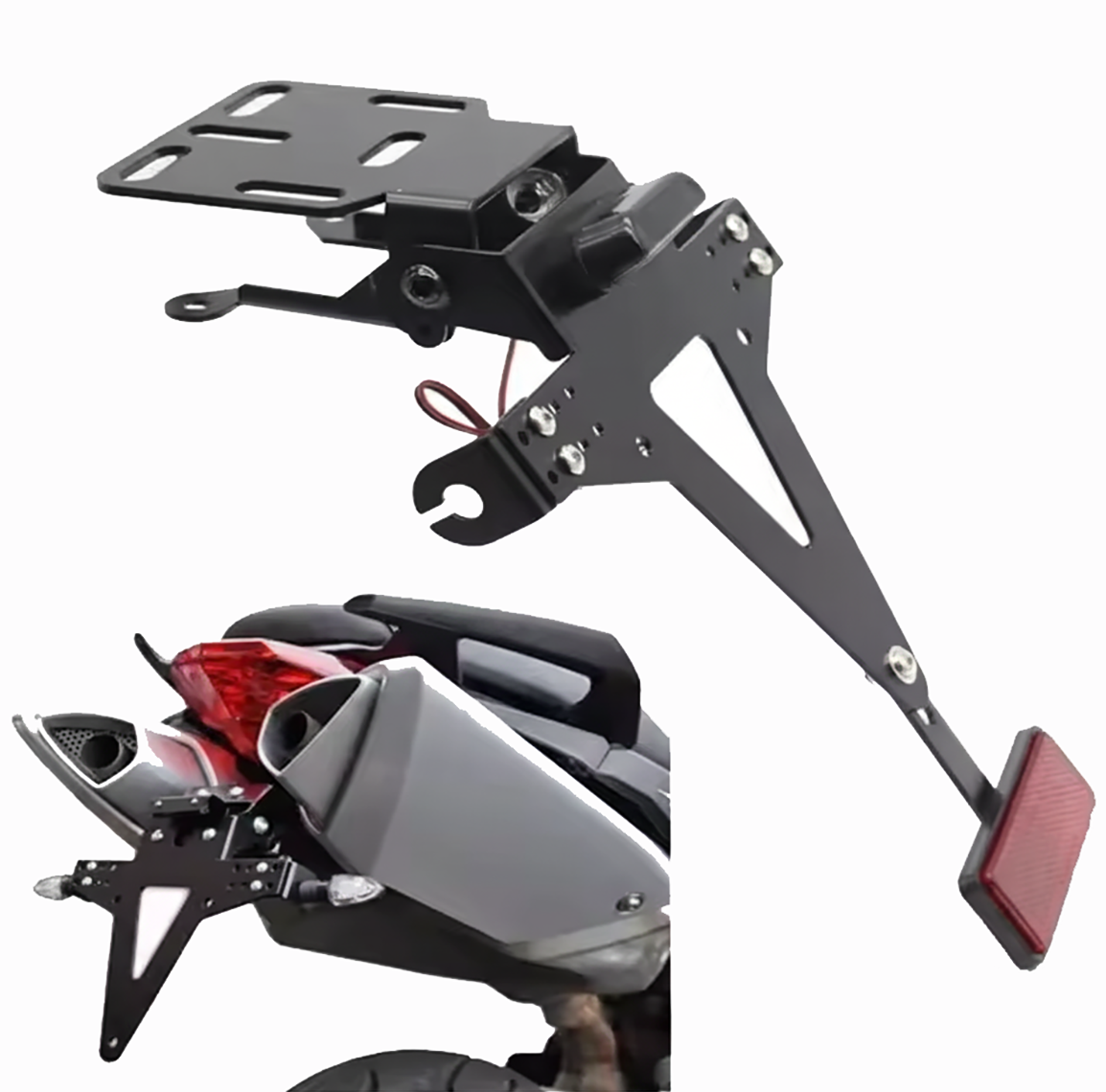 Universal Motorcycle Adjustable License Number Plate Frame Holder Bracket with Number Plate Light Rear Reflector - TDRMOTO