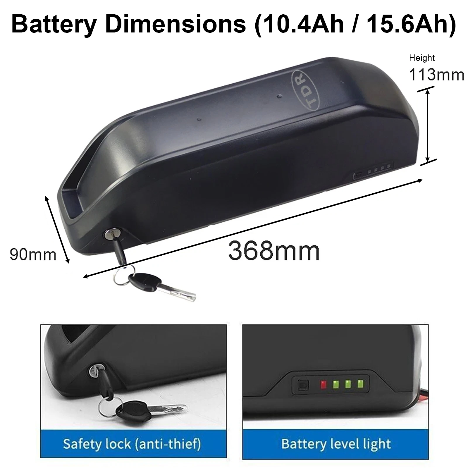 48V 10.4AH Electric Bike Battery Down Tube Style Battery for 500W 750W EBike - TDRMOTO