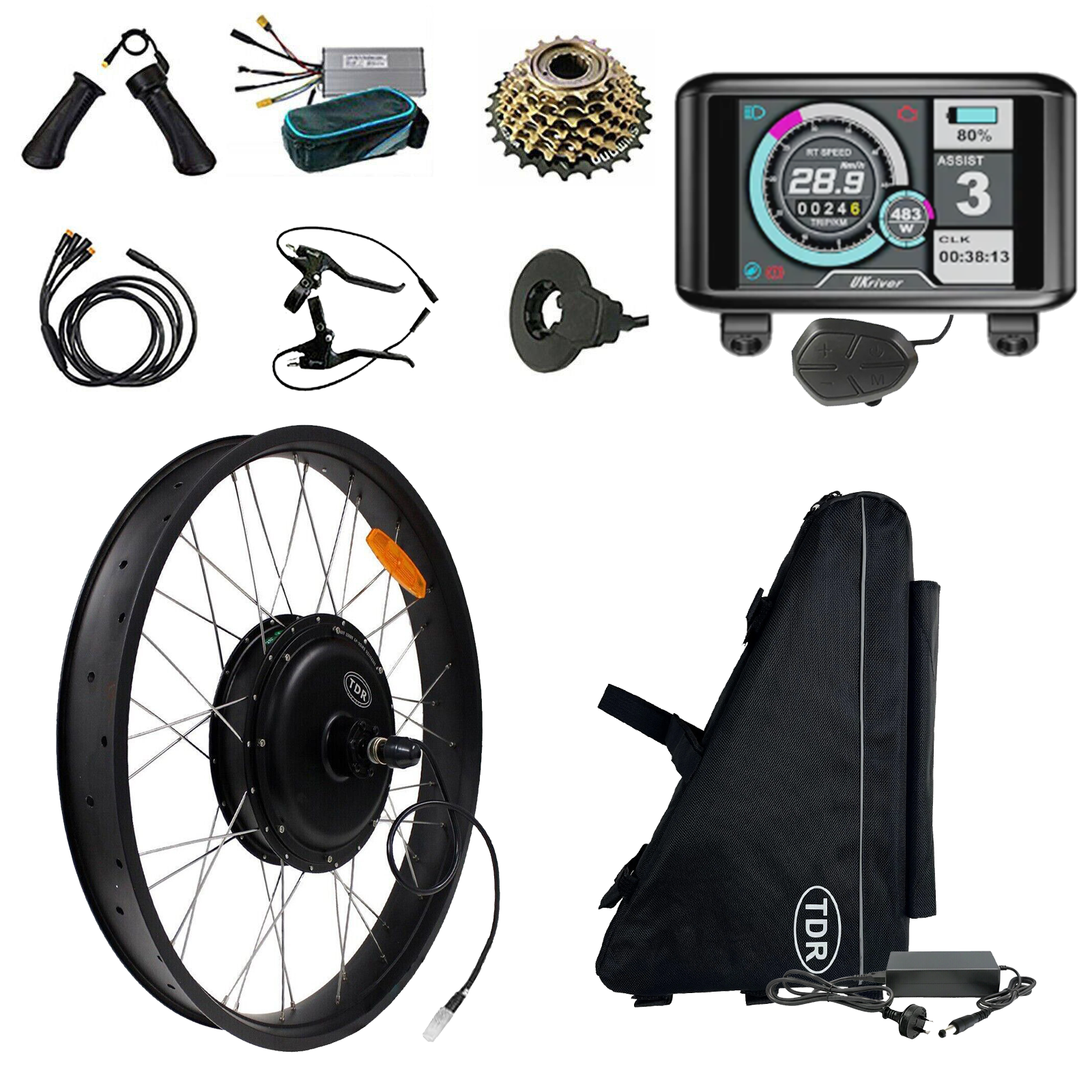 FAT TYRE Electric Bike Rear Conversion Kit 1500W 26" 35Ah Bagged Battery - TDRMOTO