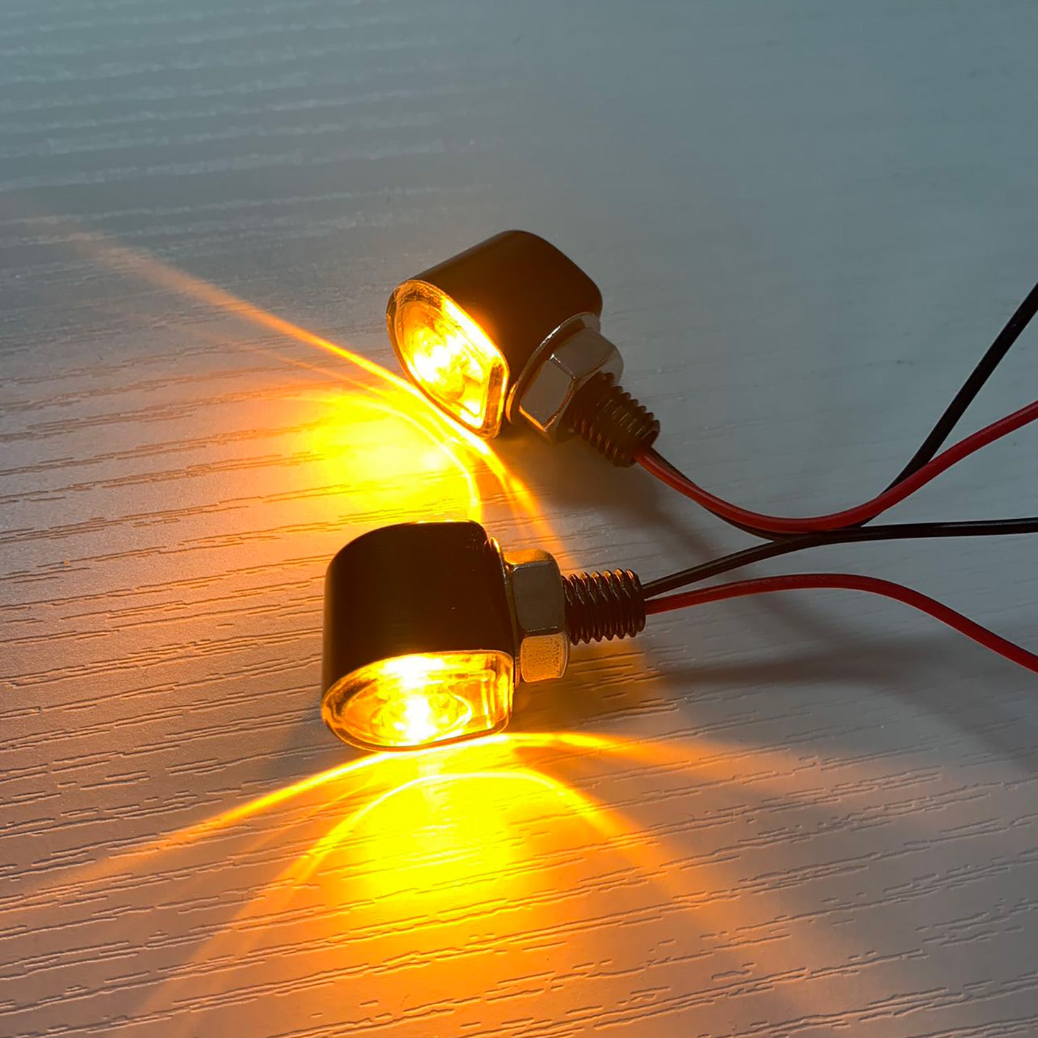 2X Universal LED Motorcycle Turn Signals – Amber, Black Aluminum, 12V, 8mm Bolt