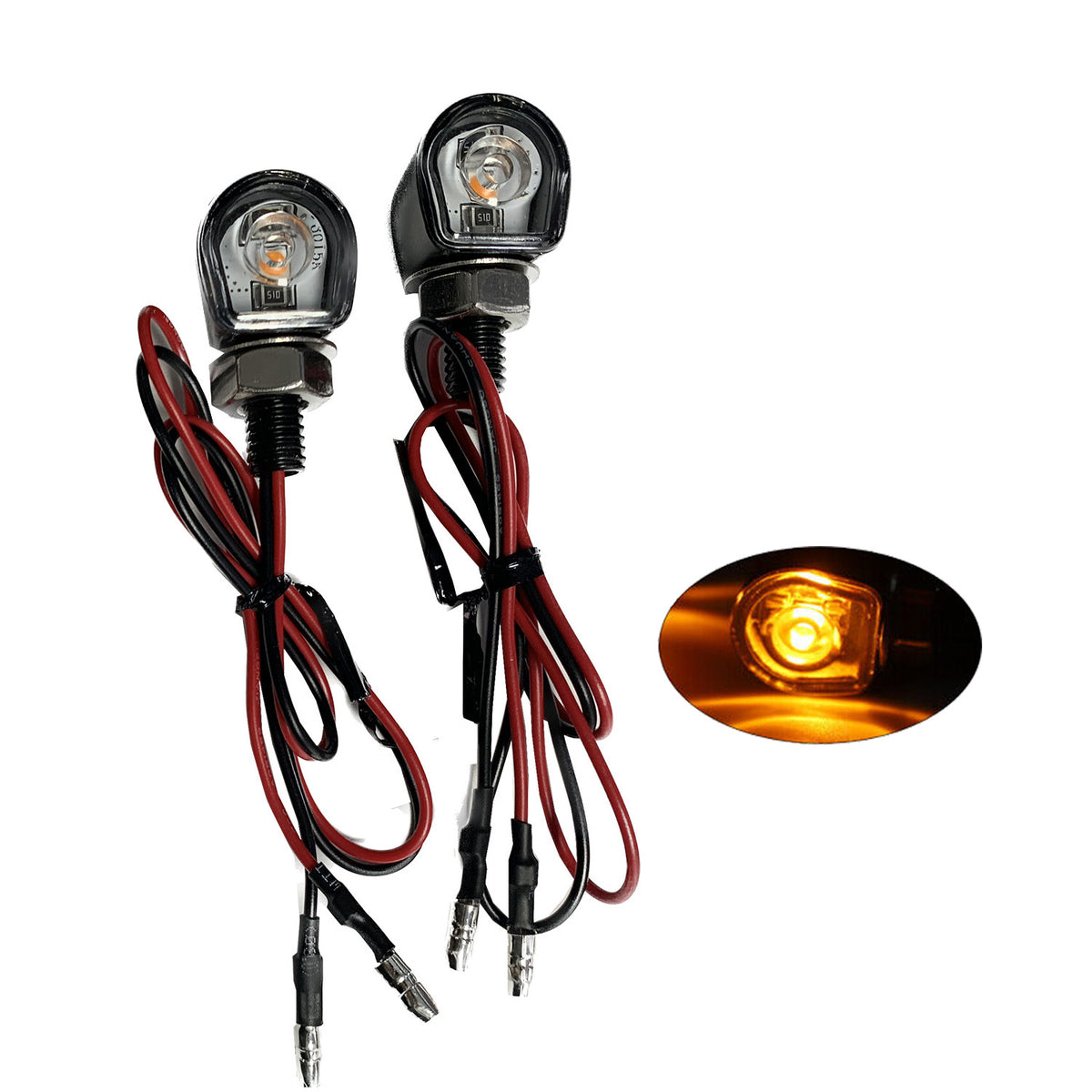 2 x Motorcycle LED Turn Signal Lights Amber Indicators Mini Blinkers Universal Tinted Black/Clear - TDRMOTO