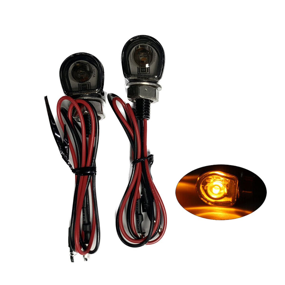 2 x Motorcycle LED Turn Signal Lights Amber Indicators Mini Blinkers Universal Tinted Black/Clear - TDRMOTO