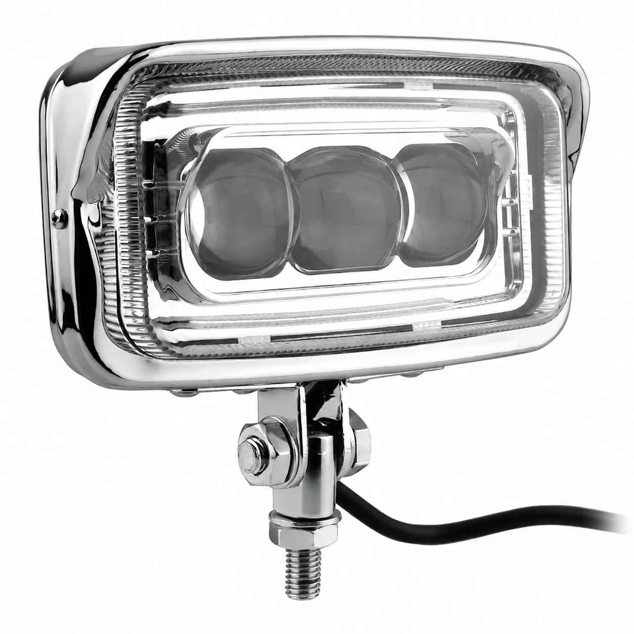 Chrome Motorcycle LED Rectangle Headlight Hi/Lo Beam for Harley Kawasaki Honda