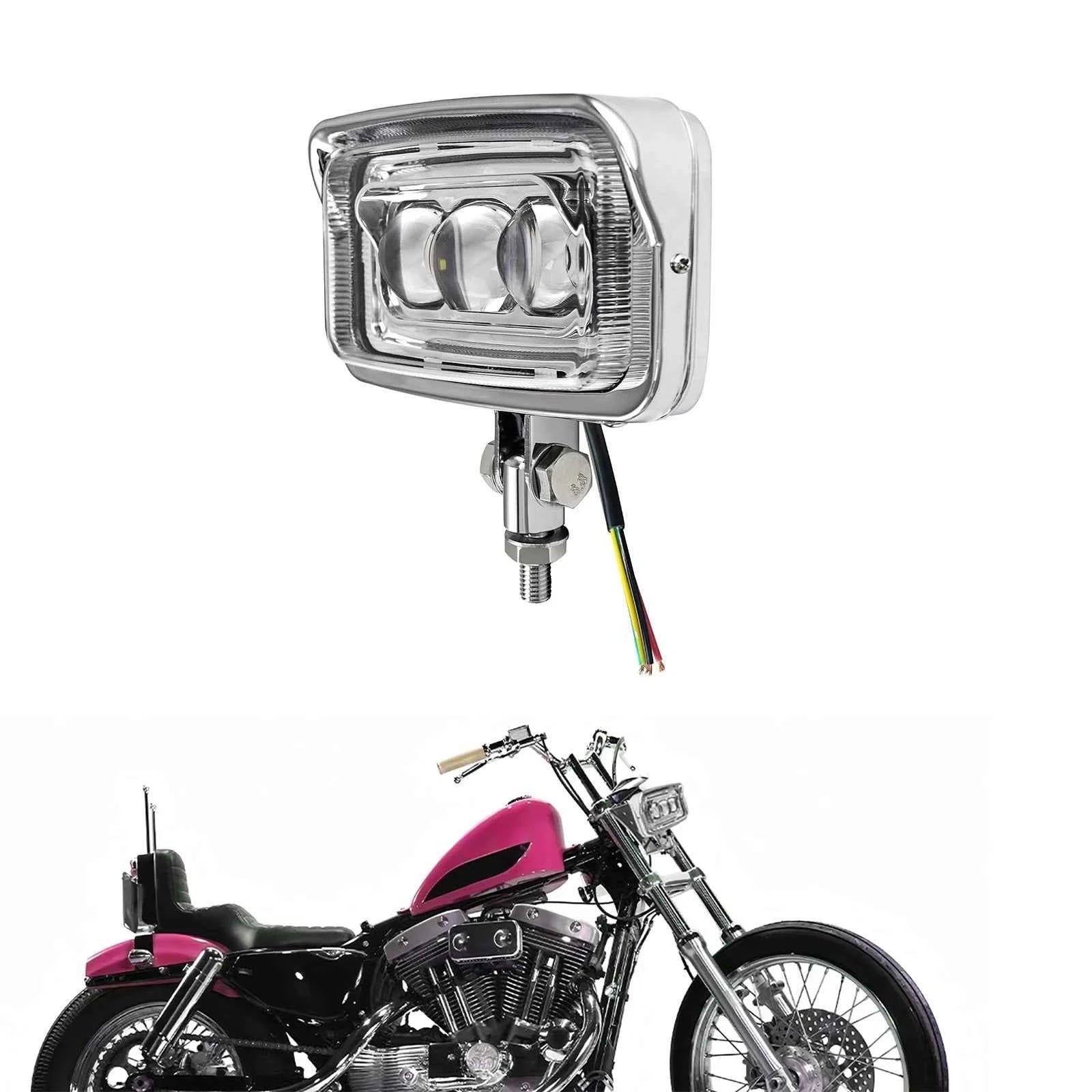 Chrome Motorcycle LED Rectangle Headlight Hi/Lo Beam for Harley Kawasaki Honda