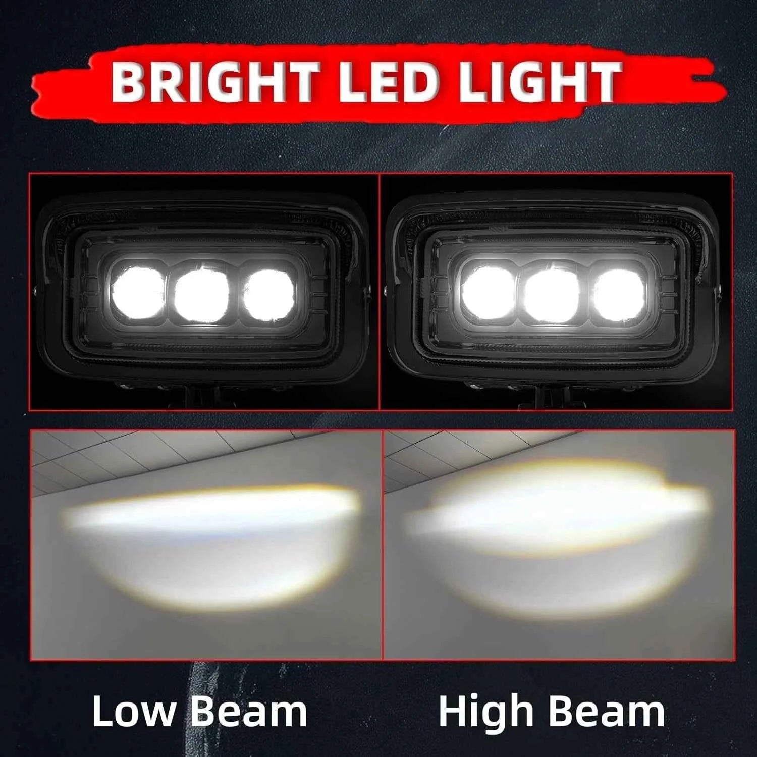 Chrome Motorcycle LED Rectangle Headlight Hi/Lo Beam for Harley Kawasaki Honda