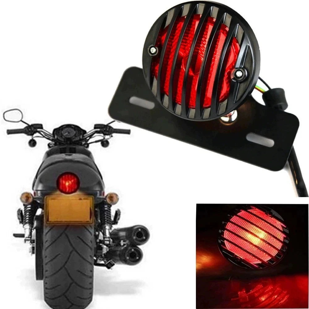 Motorcycle Rear Tail Brake Light LED with License Plate Holder Black - TDRMOTO