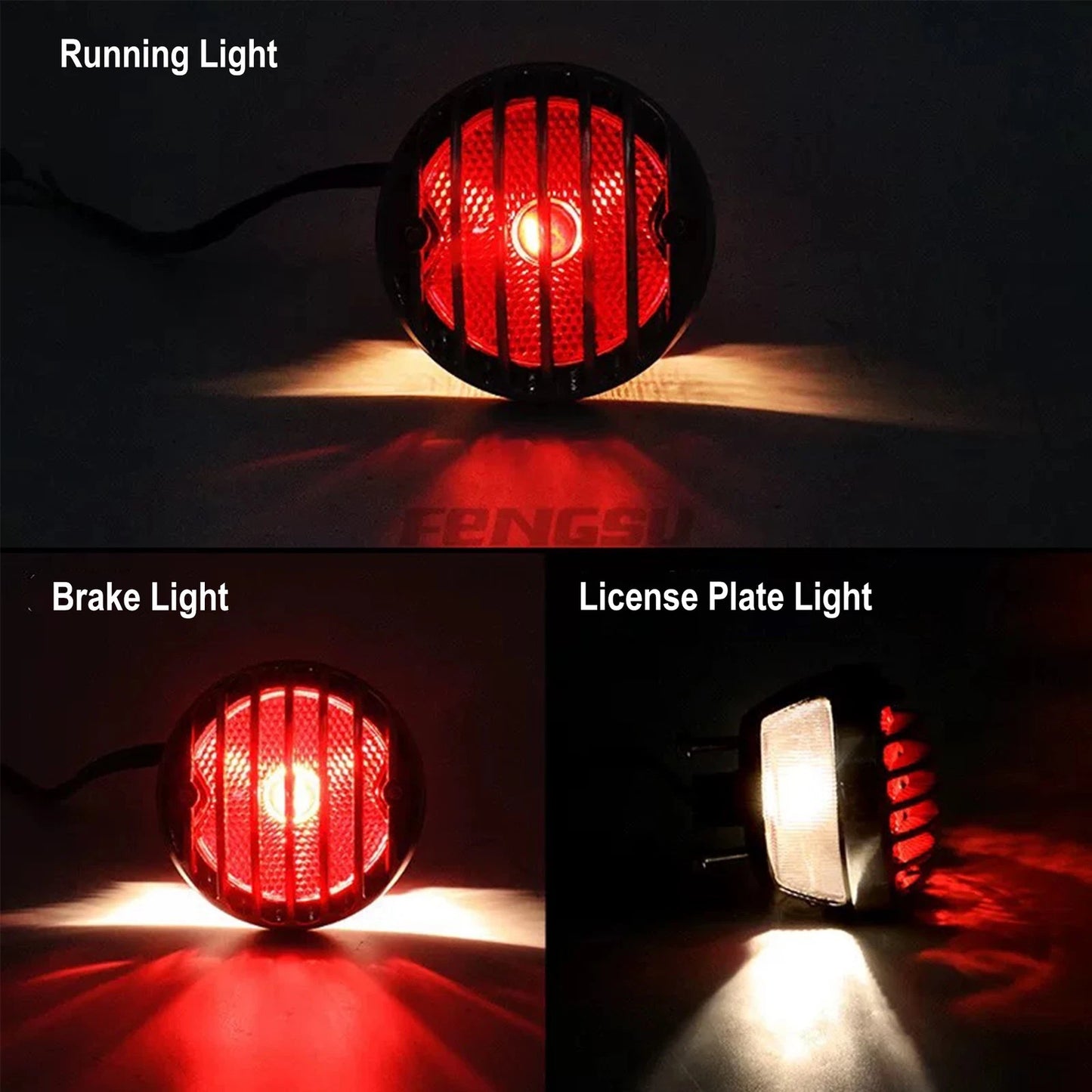 Motorcycle Rear Tail Brake Light LED with License Plate Holder Black