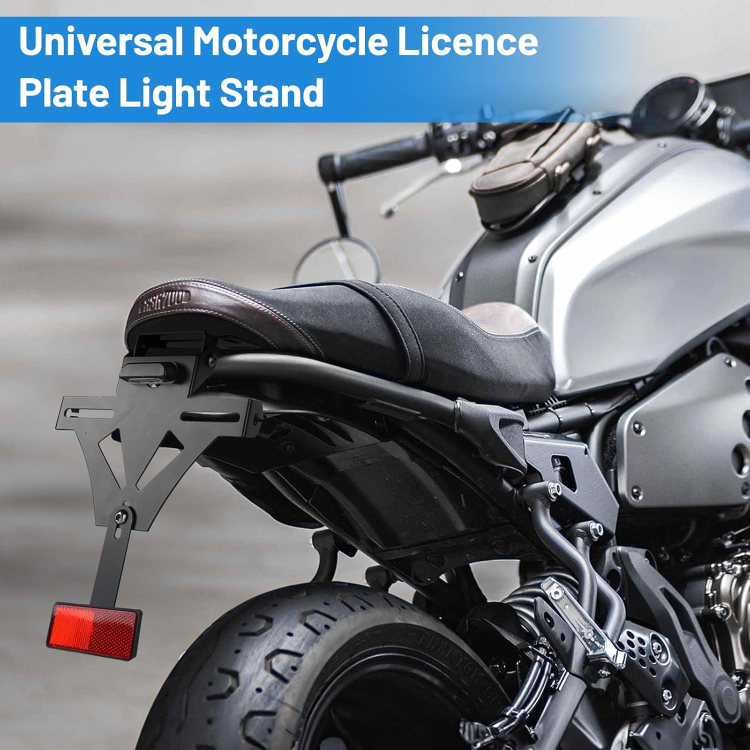 Universal Motorcycle Adjustable License Number Plate Frame Holder Bracket with Number Plate Light Rear Reflector - TDRMOTO
