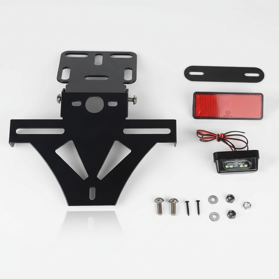 Universal Motorcycle Adjustable License Number Plate Frame Holder Bracket with Number Plate Light Rear Reflector - TDRMOTO