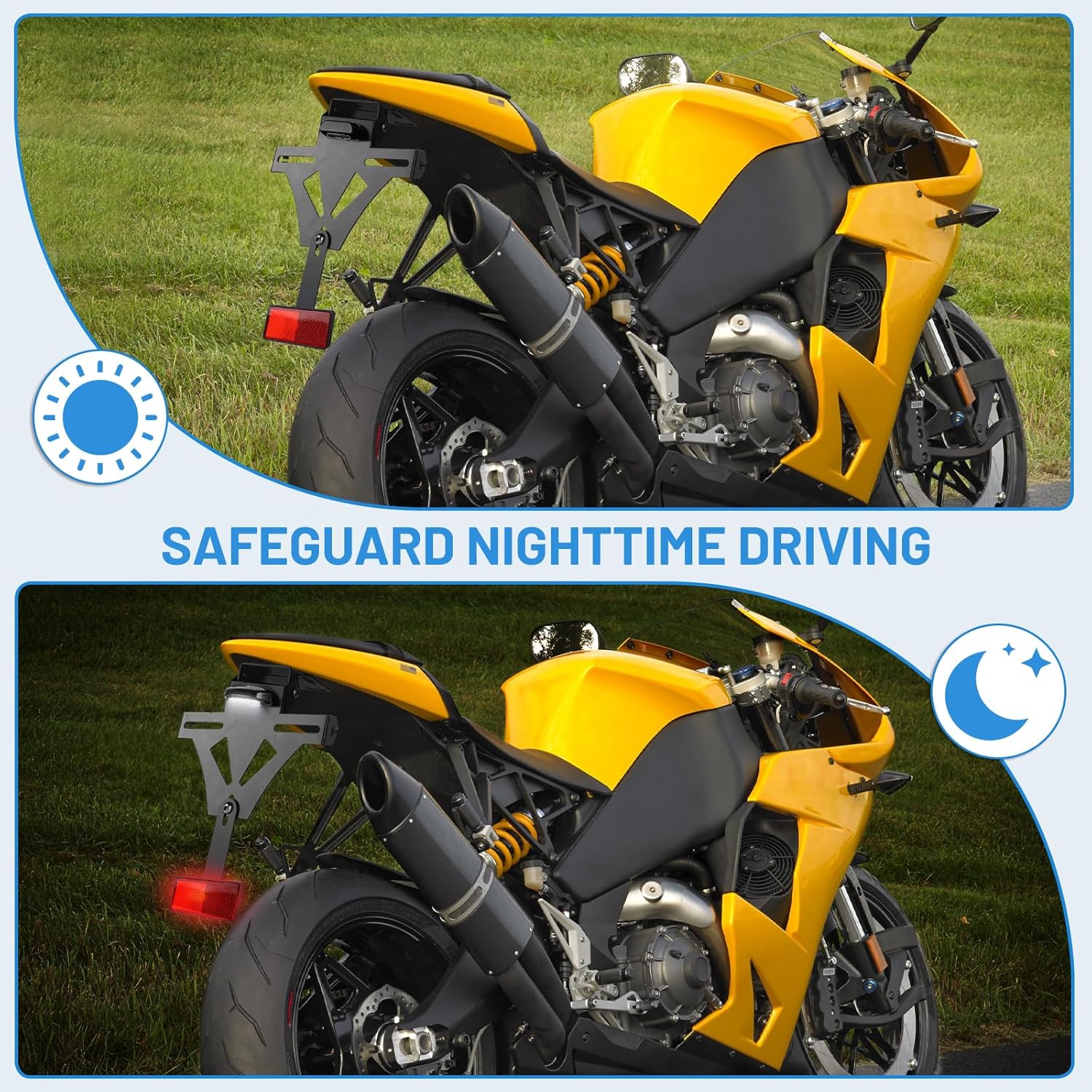 Universal Motorcycle Adjustable License Number Plate Frame Holder Bracket with Number Plate Light Rear Reflector - TDRMOTO