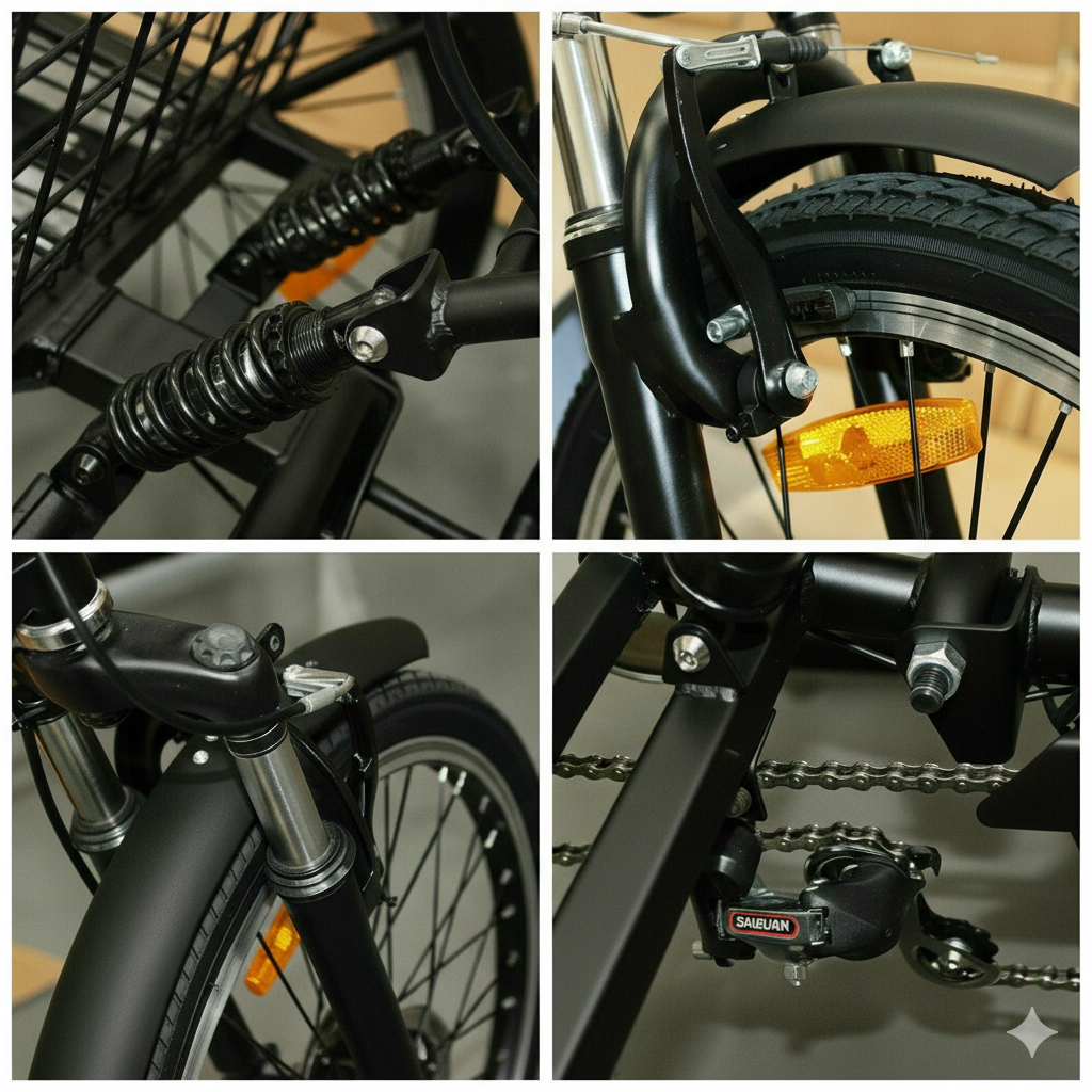 TDR Black Electric Tricycle 48V 250W 10AH with Basket Rear Rack Trolley - TDRMOTO