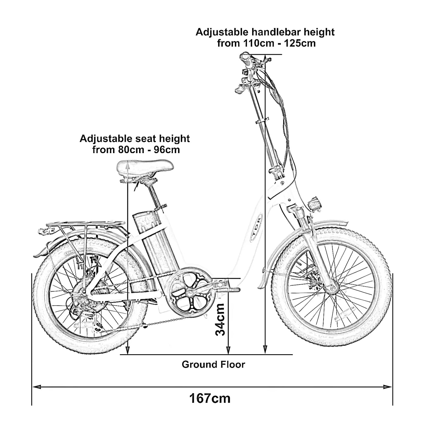 TDR 500W Fold Electric Bike 20''Bicycle Commuter E-Bike Black