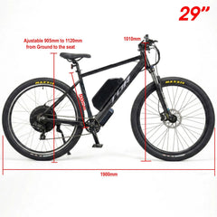 350W TDR Mountain Electric Bike 29" Downtube Battery Black Frame - TDRMOTO