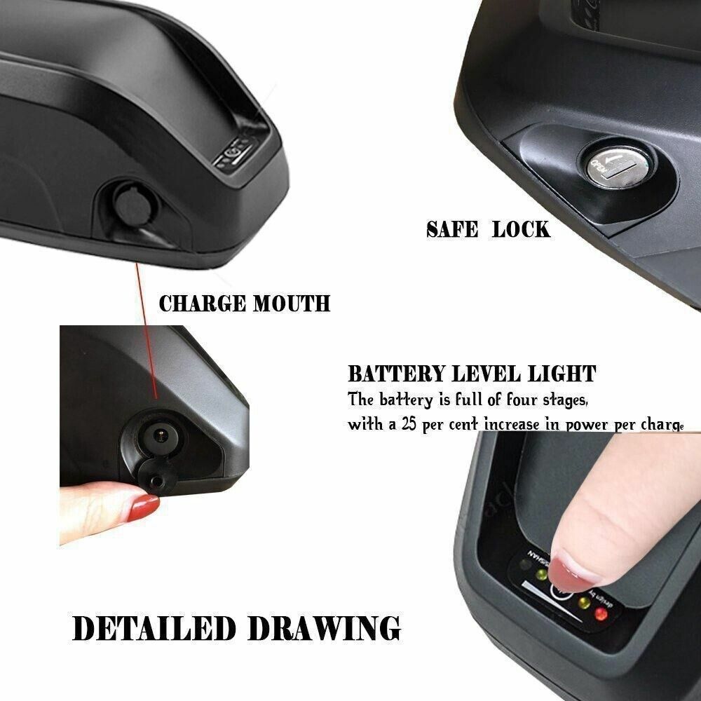 36V Electric Bike Battery Down Tube Style Battery 10AH for 200W 250W 300W 350W EBike
