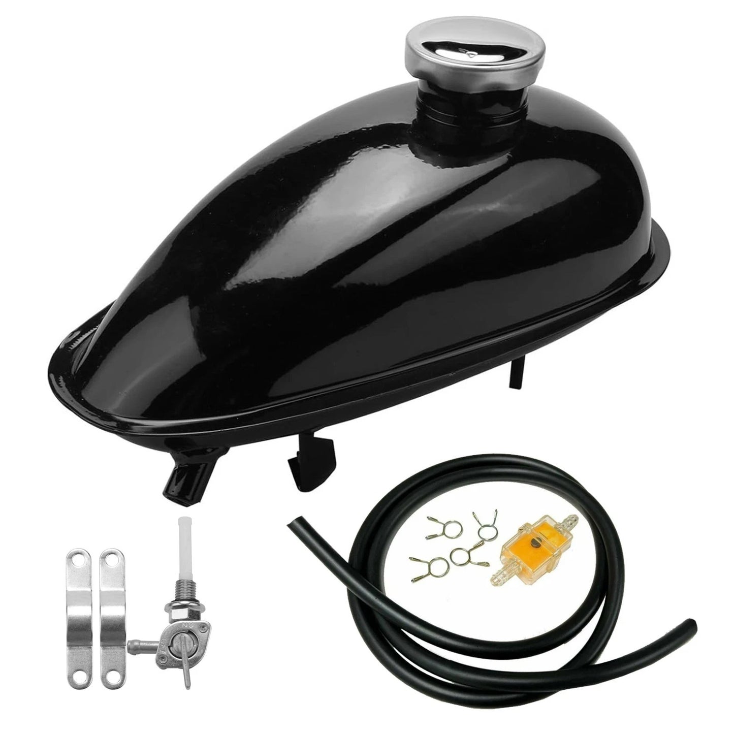2L Metal Fuel Tank with Cap Filter Line for 49cc 66cc 80cc Motorised Bike