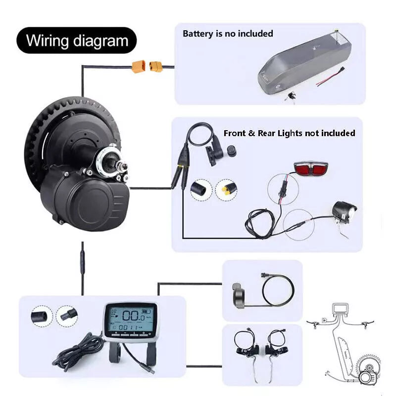 500W TSDZ2B Mid Drive 48V 15Ah Rear Rack Battery Electric Bike Conversion Kit TongSheng
