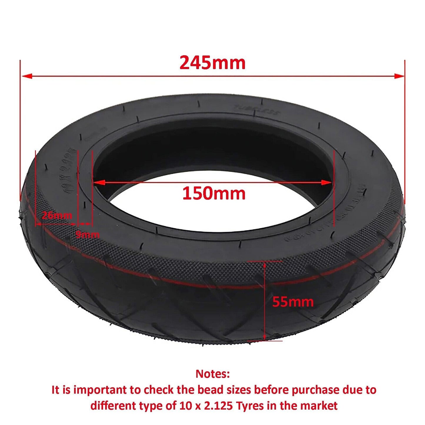 10 X 2.125 Inch Tyre & Tire Inner Tube Set For Self Balancing HoverBoard Scooter