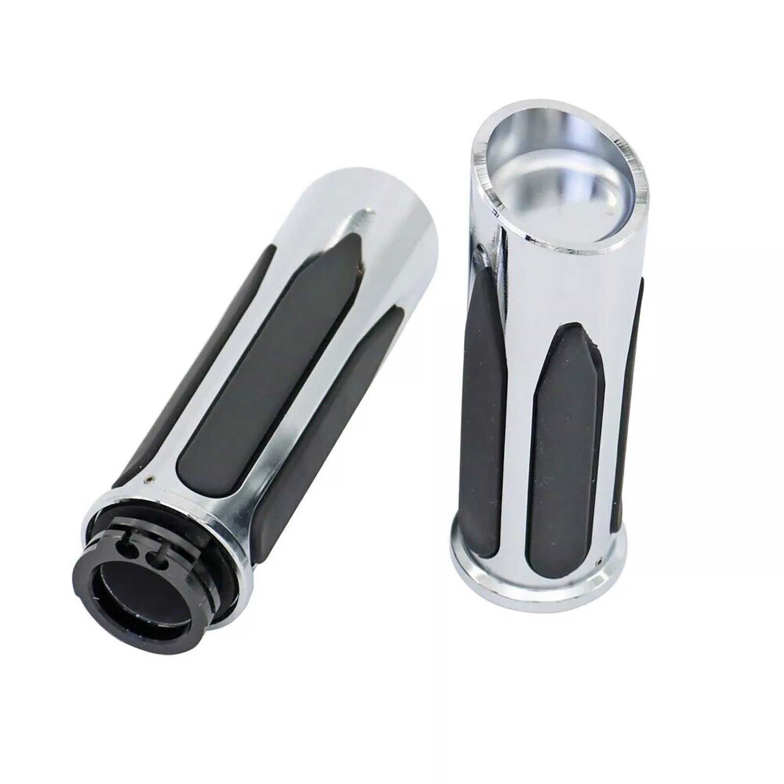 Chrome Motorcycle Handlebar End Grips - 1 Inch, Fits Yamaha Suzuki Harley Honda