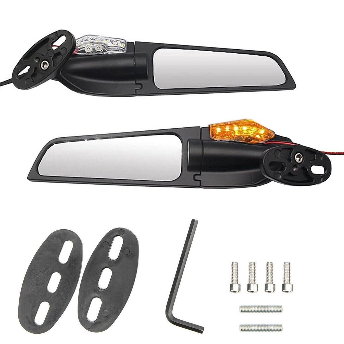 Motorcycle Rear View Side Mirrors Wind Swivel Wing + LED Indicators For Ducati Suzuki - TDRMOTO