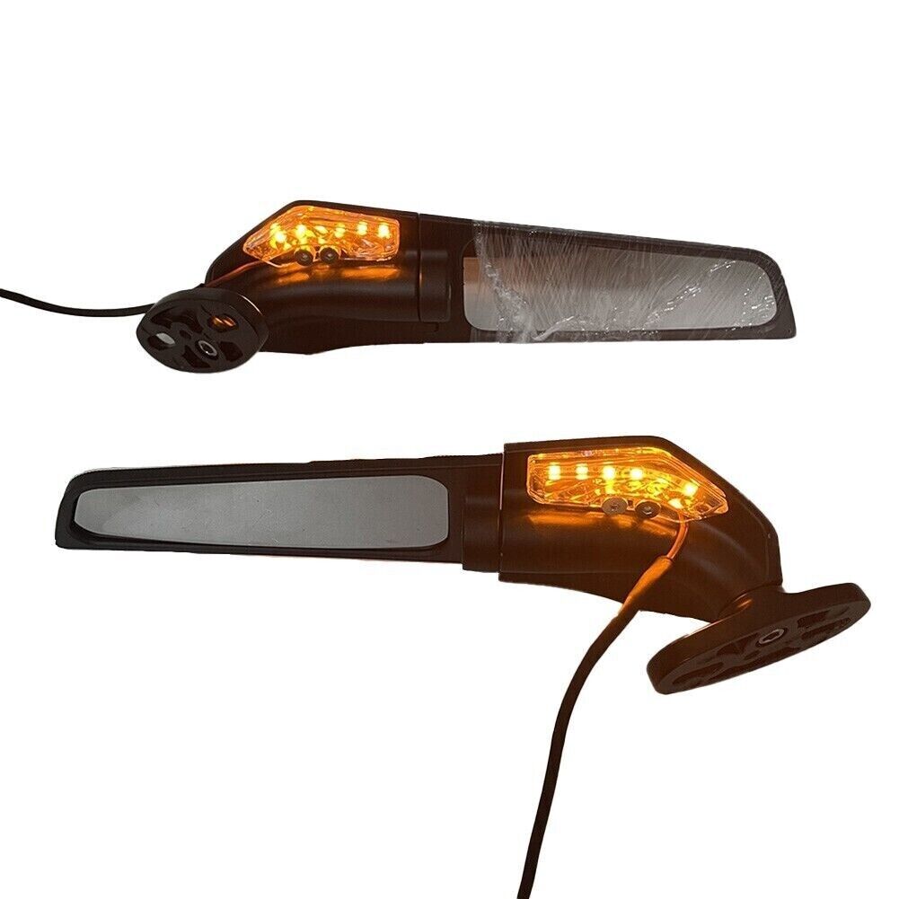 Motorcycle Rear View Side Mirrors Wind Swivel Wing + LED Indicators For Ducati Suzuki