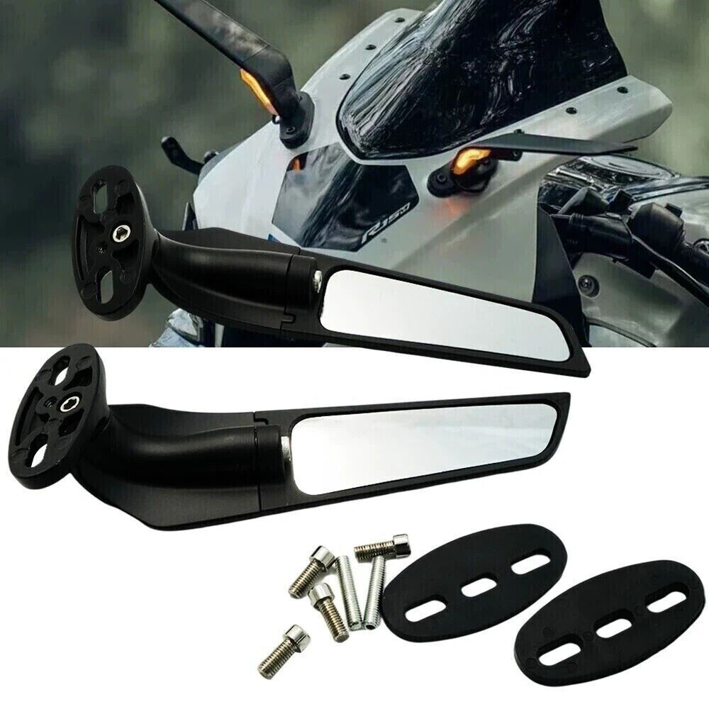 Motorcycle Rear View Side Mirrors Wind Swivel Wing + LED Indicators For Ducati Suzuki