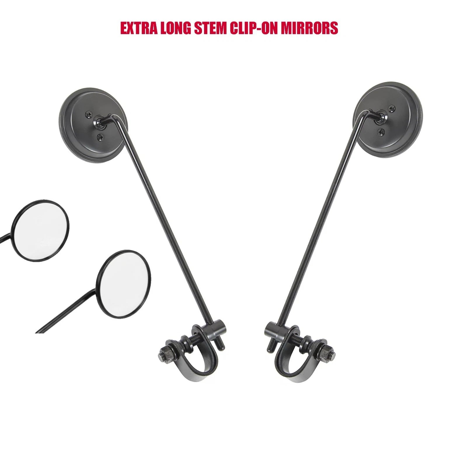 Motorcycle Cafe Racer Long Stem Black Clamp on 3" Round Mirror 22mm 7/8"- 1" Bar - TDRMOTO