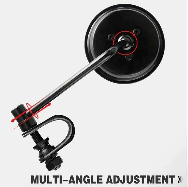 Motorcycle Cafe Racer Long Stem Black Clamp on 3" Round Mirror 22mm 7/8"- 1" Bar - TDRMOTO