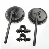 Motorcycle Cafe Racer Long Stem Black Clamp on 3" Round Mirror 22mm 7/8"- 1" Bar - TDRMOTO