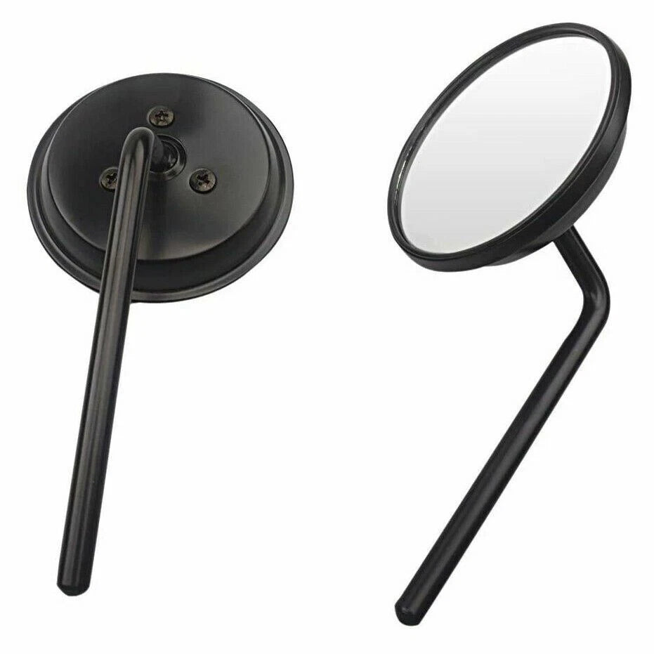 Motorcycle Cafe Racer Long Stem Black Clamp on 3" Round Mirror 22mm 7/8"- 1" Bar - TDRMOTO